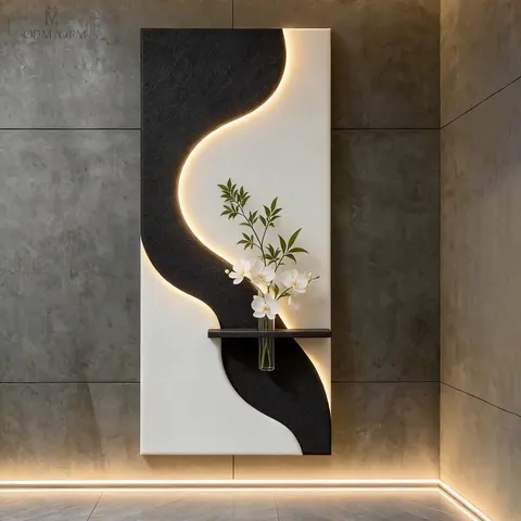 Factory Custom Sandstone  Artwork Floral Relief Wall Panel Modern Illuminated Decor Bulk Wholesale Supply Entryway LED Wall Art