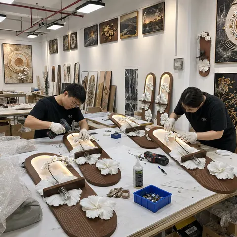 繁花 单幅 装饰画 现代简约 客厅背景墙挂画 LED带灯画