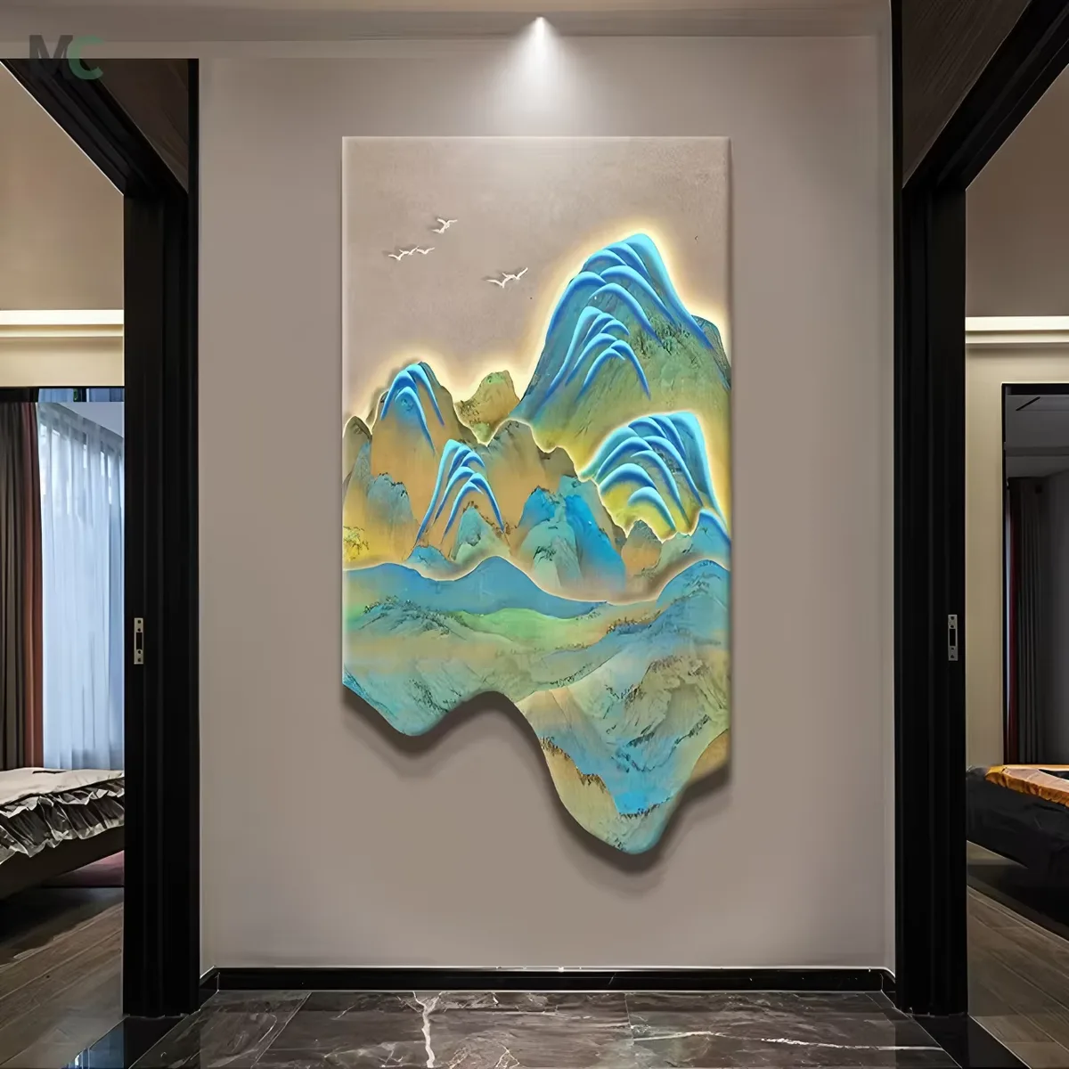 Factory Direct a Thousand Li of Rivers and Mountains Sales LED Decor Painting New Chinese Corridor Landscape Art Decor Painting