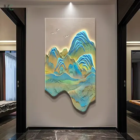 Factory Direct a Thousand Li of Rivers and Mountains Sales LED Decor Painting New Chinese Corridor Landscape Art Decor Painting