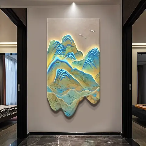 Factory Direct a Thousand Li of Rivers and Mountains Sales LED Decor Painting New Chinese Corridor Landscape Art Decor Painting
