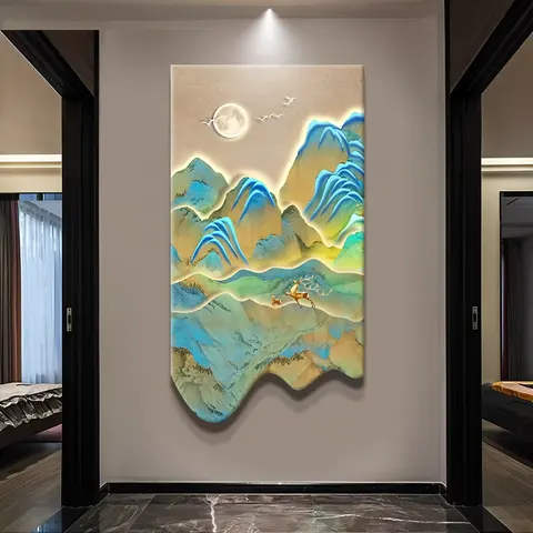 Factory Direct a Thousand Li of Rivers and Mountains Sales LED Decor Painting New Chinese Corridor Landscape Art Decor Painting