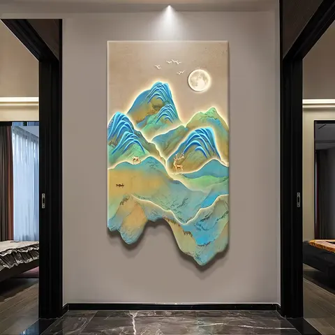 Factory Direct a Thousand Li of Rivers and Mountains Sales LED Decor Painting New Chinese Corridor Landscape Art Decor Painting