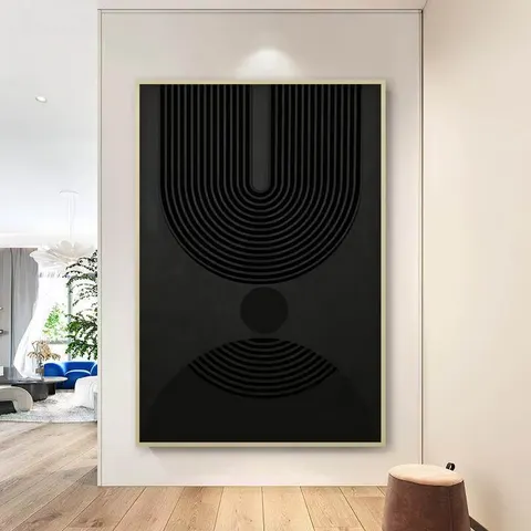 Factory Direct Sales 3D Geometric Sandstone Wall Art Wooden Framed Abstract Relief Painting for Home Decor Painting