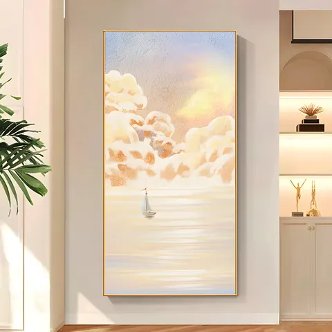 Factory Direct Sales Background Wall Art Decor Painting Modern Simple Corridor Vertical Sailing Crystal Porcelain Painting