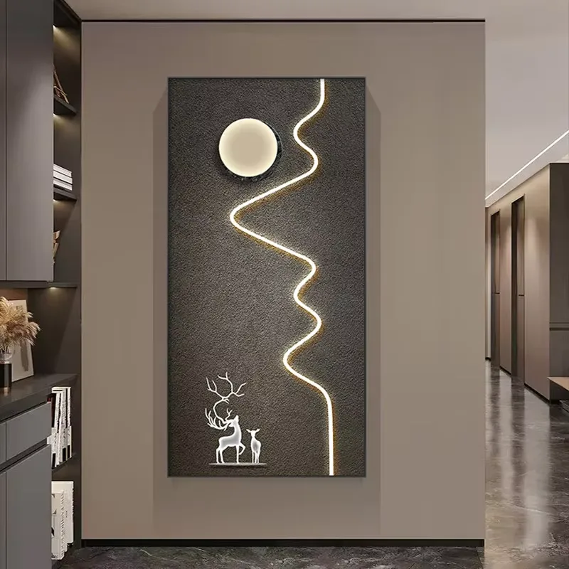 Factory Direct Sales Corridor Background Wall Lines Crystal Porcelain Painting Illumination LED Decor Paintings