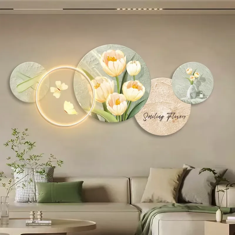 Factory Direct Sales Cream Style Art Decor Painting Sofa Background Wall Acrylic LED Painting