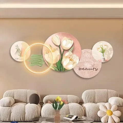 Factory Direct Sales Cream Style Art Decor Painting Sofa Background Wall Acrylic LED Painting