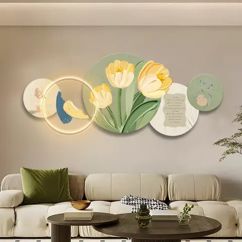 Factory Direct Sales Cream Style Art Decor Painting Sofa Background Wall Acrylic LED Painting