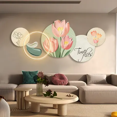 Factory Direct Sales Cream Style Art Decor Painting Sofa Background Wall Acrylic LED Painting