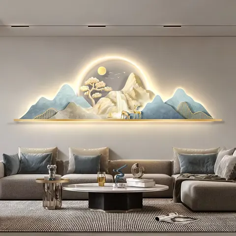 日月星辰 单幅 装饰画 现代简约 客厅背景墙挂画 LED带灯画