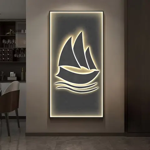 Factory Direct Sales Entrance Hall Background Wall Sailing Boat Art Home Decor Painting Glowed Around LED Decor Painting