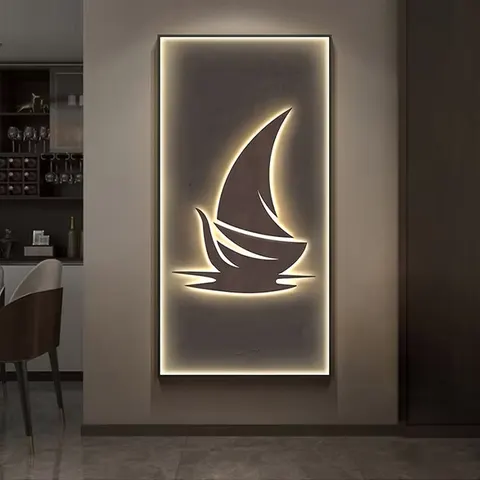 Factory Direct Sales Entrance Hall Background Wall Sailing Boat Art Home Decor Painting Glowed Around LED Decor Painting