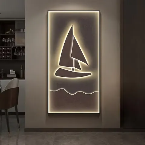 Factory Direct Sales Entrance Hall Background Wall Sailing Boat Art Home Decor Painting Glowed Around LED Decor Painting
