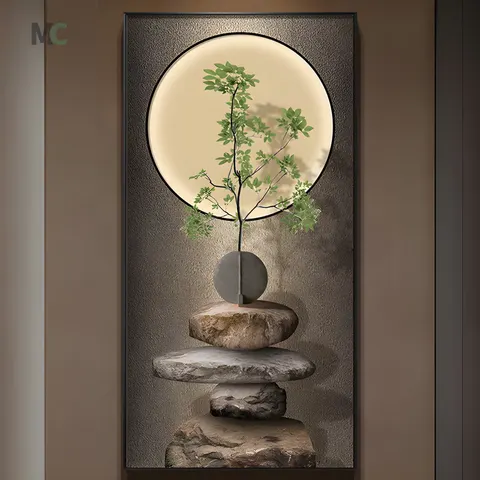 Factory Direct Sales Green Plant Abstract Moon Crystal Porcelain Painting Latest Design Wall Art Home Decor Painting