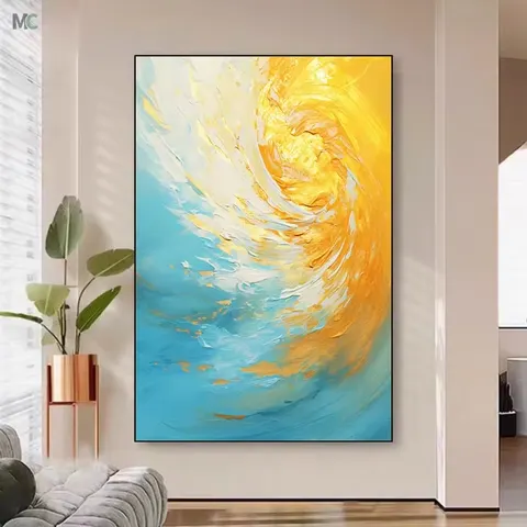 Factory Direct Sales Hand-painted Abstract Blue and Yellow Texture Living Room Decor Painting Wall Art Home Decor Painting