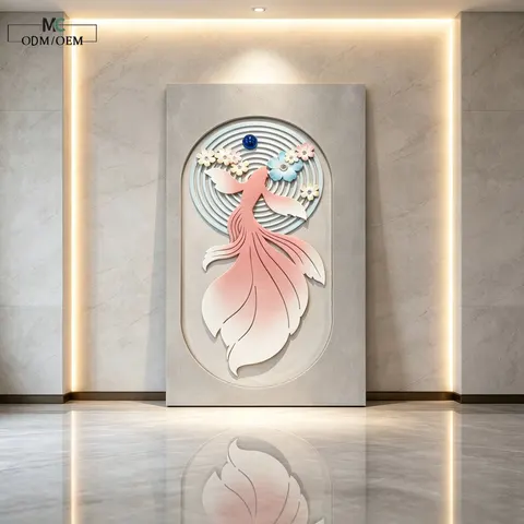 Factory Direct Sales Koi Fish Sandstone Three-dimensional Decorative Painting Living Room Background Wall LED Painting