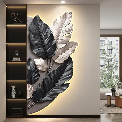Factory Direct Sales Large Size Glowed Led Crystal Porcelain Painting Corridor Background Wall Art Home Decor Paintings