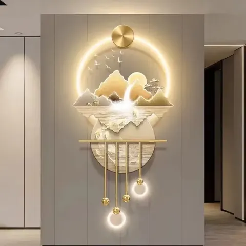 山水 单幅 装饰画 现代简约 客厅背景墙挂画 LED带灯画