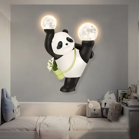 Factory Direct Sales Luxury Abstract Panda LED Glow Crystal Porcelain Painting Living Room Background Home Decor Paintings