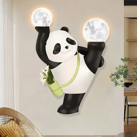Factory Direct Sales Luxury Abstract Panda LED Glow Crystal Porcelain Painting Living Room Background Home Decor Paintings