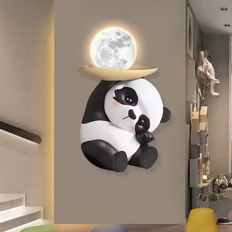 Factory Direct Sales Luxury Abstract Panda LED Glow Crystal Porcelain Painting Living Room Background Home Decor Paintings