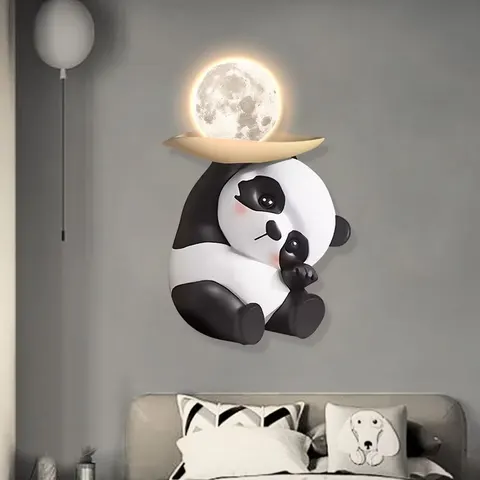 Factory Direct Sales Luxury Abstract Panda LED Glow Crystal Porcelain Painting Living Room Background Home Decor Paintings