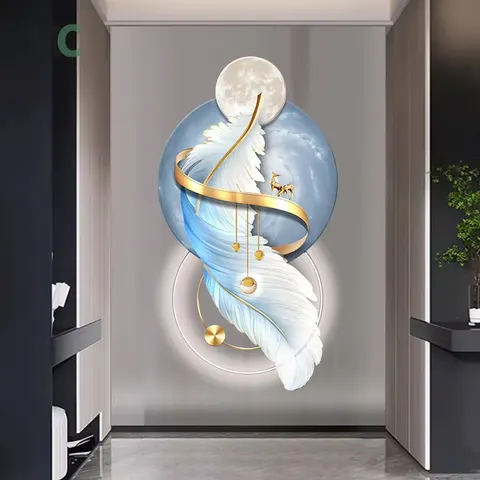 Factory Direct Sales Modern Light Luxury Entrance Porch Wall Art Home Decor Painting Living Room Corridor Feather Led Painting