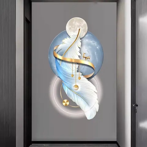 Factory Direct Sales Modern Light Luxury Entrance Porch Wall Art Home Decor Painting Living Room Corridor Feather Led Painting