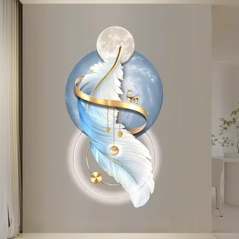 Factory Direct Sales Modern Light Luxury Entrance Porch Wall Art Home Decor Painting Living Room Corridor Feather Led Painting