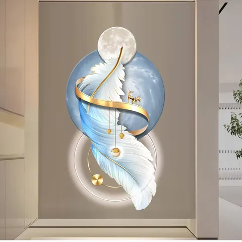 Factory Direct Sales Modern Light Luxury Entrance Porch Wall Art Home Decor Painting Living Room Corridor Feather Led Painting