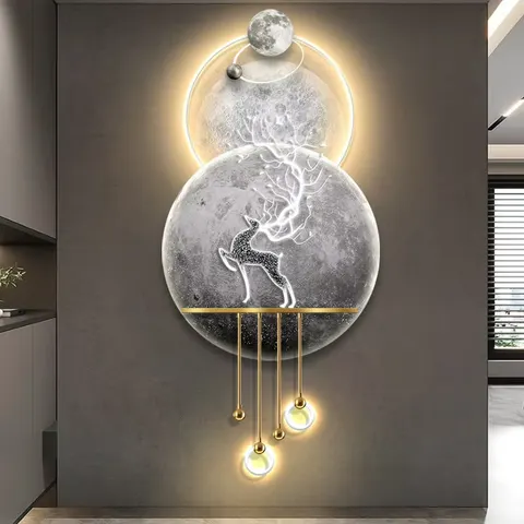 锦鲤 单幅 装饰画 现代简约 客厅背景墙挂画 LED带灯画