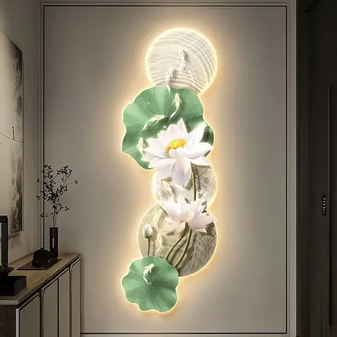 Factory Direct Sales Nine Fish Picture Entrance Hall Crystal Porcelain Paintings Corridor Background Wall Glowed LED Painting