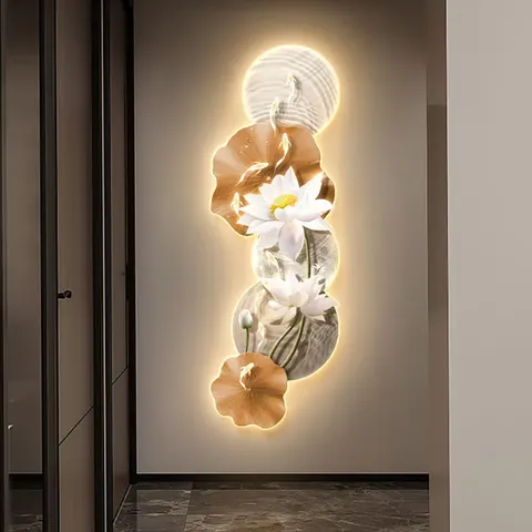 锦鲤 单幅 装饰画 现代简约 玄关背景墙挂画 LED带灯画