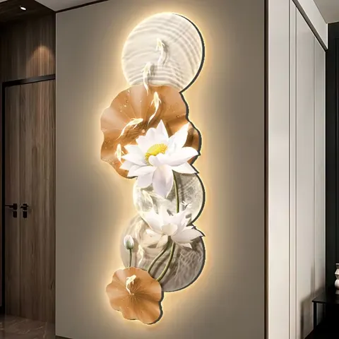 锦鲤 单幅 装饰画 现代简约 玄关背景墙挂画 LED带灯画