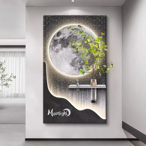 Factory Direct Sales of the Moon Art Decor Sandstone Painting Hydroponic Green Plants Corridor Aisle LED Painting
