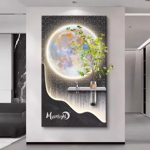 Factory Direct Sales of the Moon Art Decor Sandstone Painting Hydroponic Green Plants Corridor Aisle LED Painting