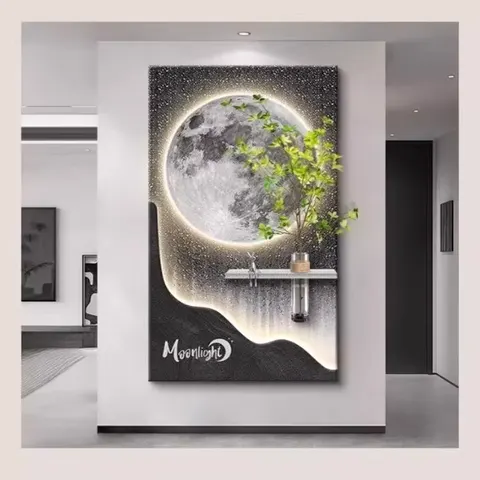 Factory Direct Sales of the Moon Art Decor Sandstone Painting Hydroponic Green Plants Corridor Aisle LED Painting
