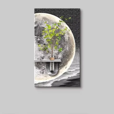 Factory Direct Sales of the Moon Art Decor Sandstone Painting Hydroponic Green Plants Corridor Aisle LED Painting