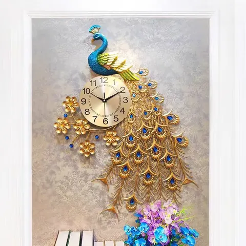 Factory Direct Sales Peacock Ironwork Art Home Furnishings Decoration Iron Mute Wall Clock