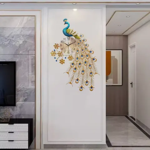 Factory Direct Sales Peacock Ironwork Art Home Furnishings Decoration Iron Mute Wall Clock