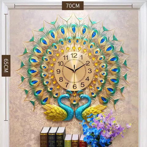 孔雀 单幅 装饰画 现代简约 客厅背景墙挂画 挂钟