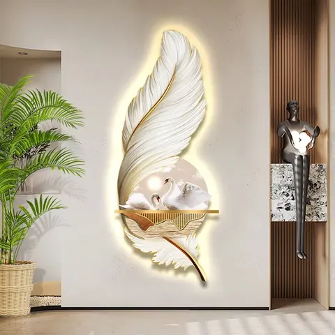 Factory Direct Sales UV Engraving Art Home Decor Paintings Swan Feathers Glowed LED Decor Painting