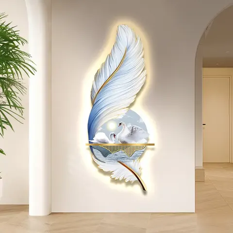 Factory Direct Sales UV Engraving Art Home Decor Paintings Swan Feathers Glowed LED Decor Painting