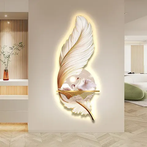 Factory Direct Sales UV Engraving Art Home Decor Paintings Swan Feathers Glowed LED Decor Painting