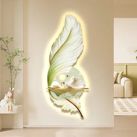 Factory Direct Sales UV Engraving Art Home Decor Paintings Swan Feathers Glowed LED Decor Painting