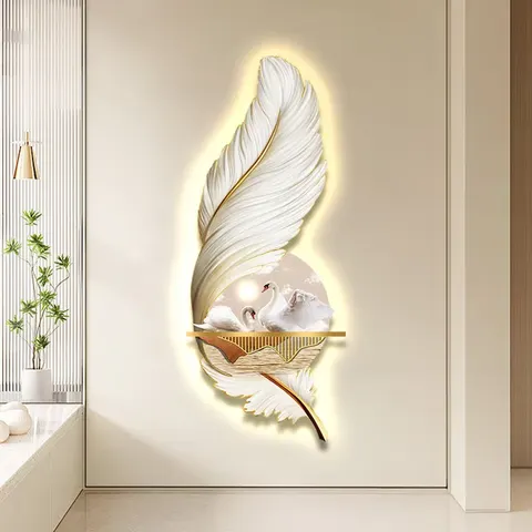 Factory Direct Sales UV Engraving Art Home Decor Paintings Swan Feathers Glowed LED Decor Painting