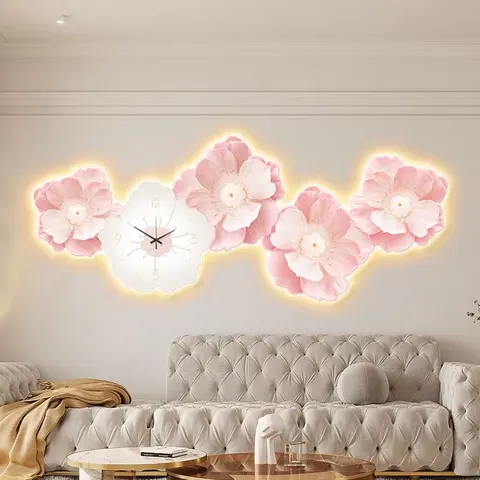 Factory Direct Sales UV Printing With Clock Wall Art LED Paintings Sofa Background Wall LED Decor Painting