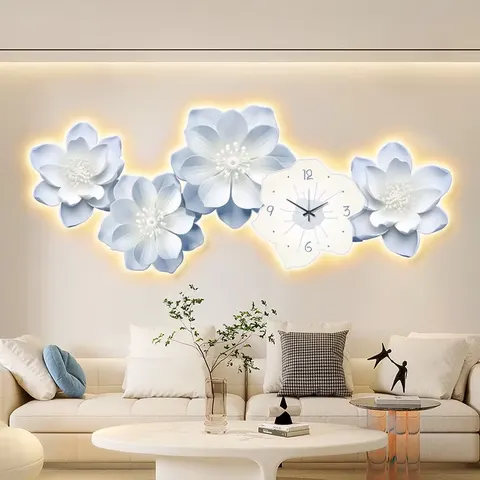 挂钟组合 单幅 装饰画 现代简约 客厅背景墙挂画 LED带灯画