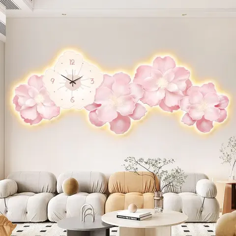挂钟组合 单幅 装饰画 现代简约 客厅背景墙挂画 LED带灯画